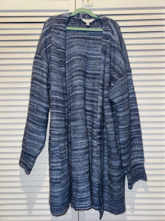 Time and Tru Sweaters - Time and Tru Blue Marled Open-Front Cardigan